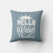 Coussin Bonjour bébé avec le nom de bébé de la Couronne Bl (Verso)