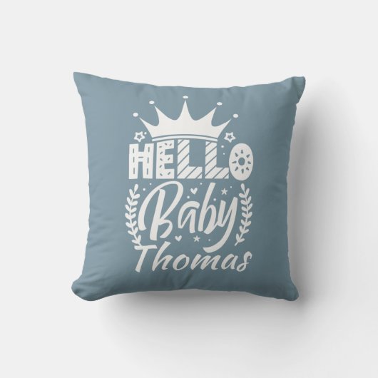 Coussin Bonjour bébé avec le nom de bébé de la Couronne Bl (Recto)