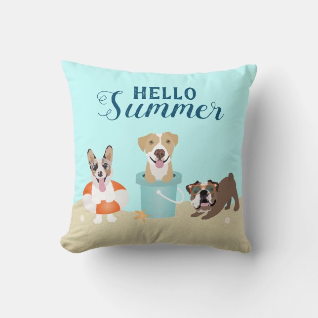 Coussin Bonjour Chiens de plage d'été (Recto)