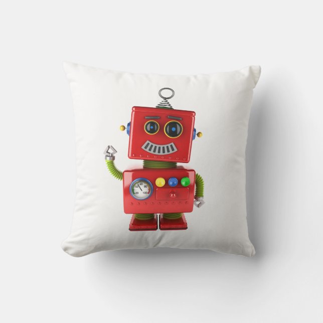 Coussin Bonjour de ondulation de robot rouge de jouet (Recto)