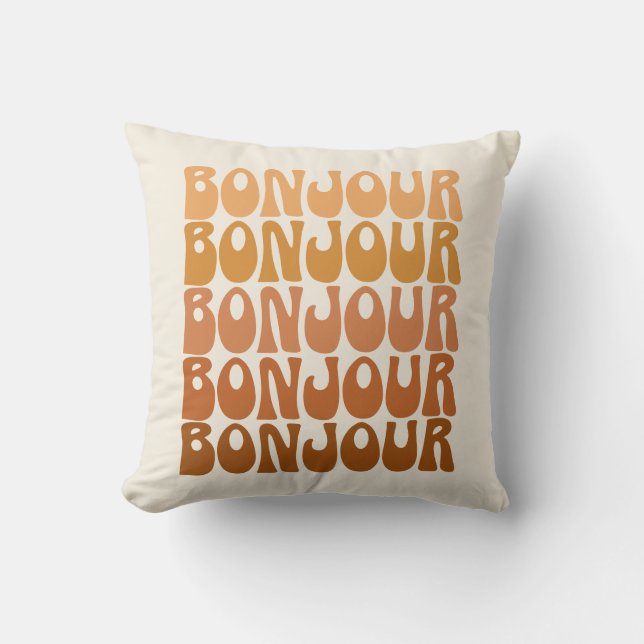 Coussin Bonjour Français Hello Retro les années 70 Typogra (Recto)