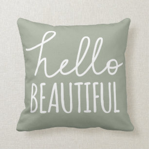 Coussin Bonjour gris Girly lunatique de belle typographie