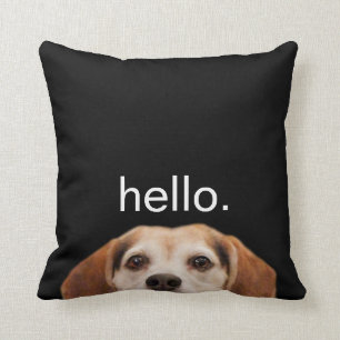Coussin Bonjour Mignonne drôle Chien Beagle souriant Noir