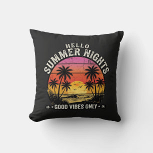 Coussin Bonjour Nuits d'Été Vintage Coucher de Soleil Été