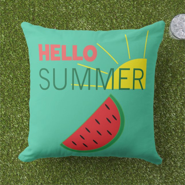 Coussin Bonjour Pastèque d'Été (Herbe)