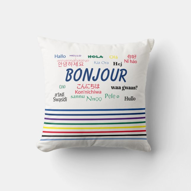 Coussin Bonjour plusieurs langues bandes (Recto)