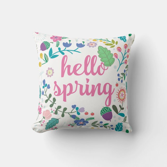 Coussin Bonjour Printemps avec Art Floral (Recto)