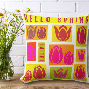 Coussin Bonjour printemps tulip jardin maison décor Jeu d'
