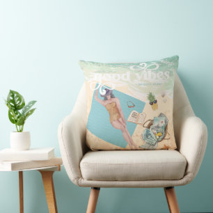 Coussin Bonne ambiance Aquarelle tendance été plage rétr