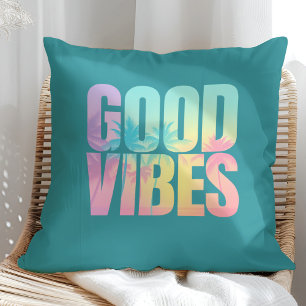 Coussin "Bonne ambiance" Citation tropicale vibrante