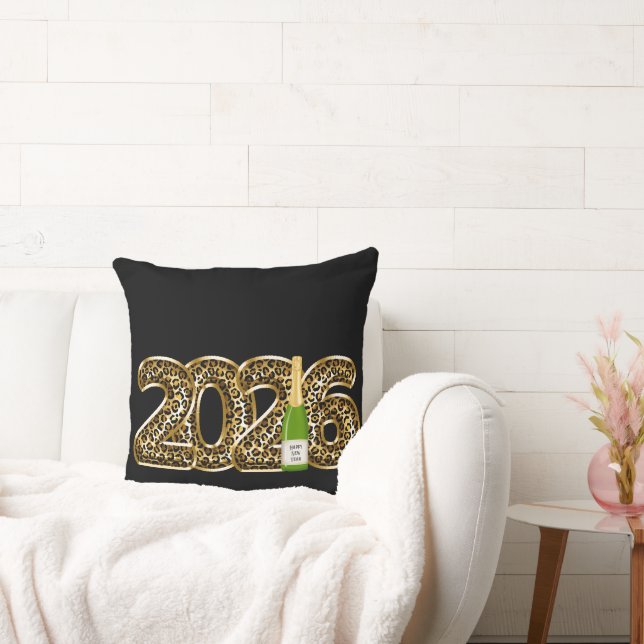Coussin Bonne année 2026 Léopard Balloon Champagne Chic (Canapé)
