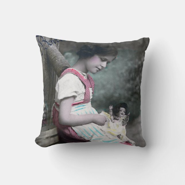 Coussin Bonne Année Vintage fille avec dollar (Recto)