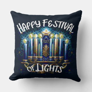 Coussin Bonne fête des lumières Hanoukka Menorah