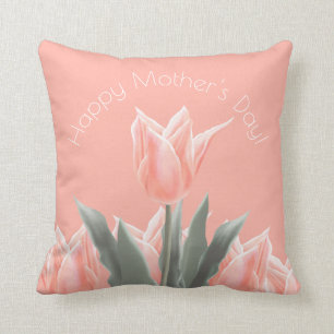 Coussin Bonne fête des mères ! Fleurs de tulipes de pêc