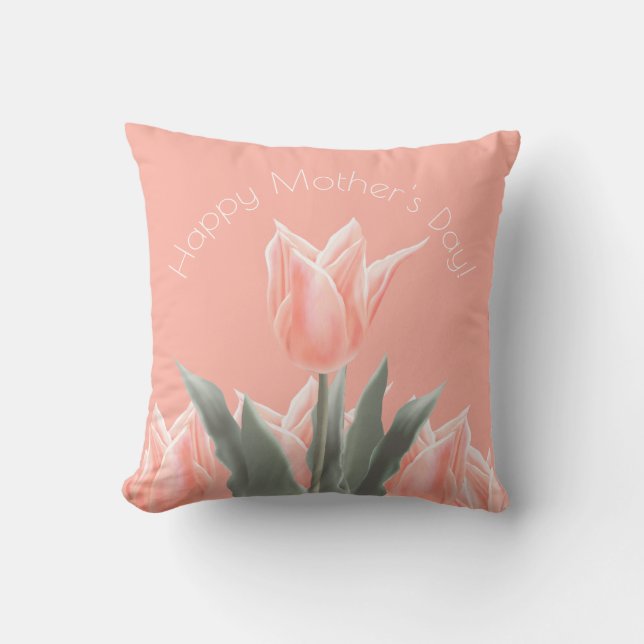 Coussin Bonne fête des mères ! Fleurs de tulipes de pêche  (Recto)
