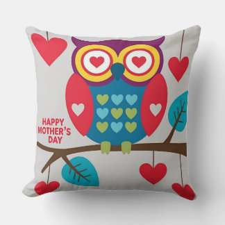 Coussin Bonne fête des mères : Hibou aux yeux de coeur