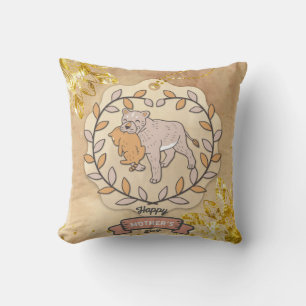 Coussin Bonne fête des mères mignonnes Lion et Coupe amusa