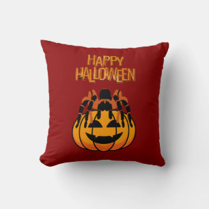 Coussin Bonne Halloween Tarantula au sommet d'un Citrouill