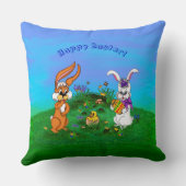 Coussin Bonne Pâques ! Lapin avec lapin et poussin (Verso)