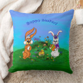 Coussin Bonne Pâques ! Lapin avec lapin et poussin (Couverture)