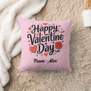Coussin Bonne Saint Valentin coeur rose romantique sur bla
