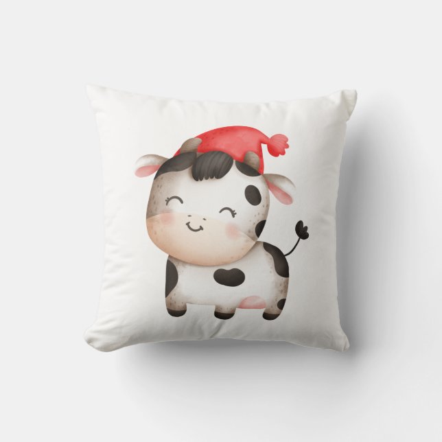 Coussin Bonne vache avec une mignonne Casquette rouge (Recto)