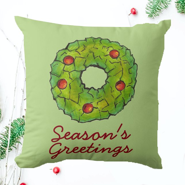 Coussin Bonnes Fêtes Noël Holly Wreath Cookie (Wreath pillow)