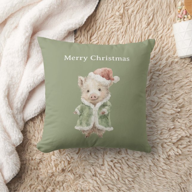 Coussin Bonnet de Noël Rouge Happy Pig (Couverture)