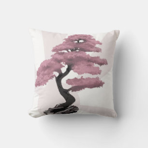 Coussin Bonsai cerisier et soleil levant rose