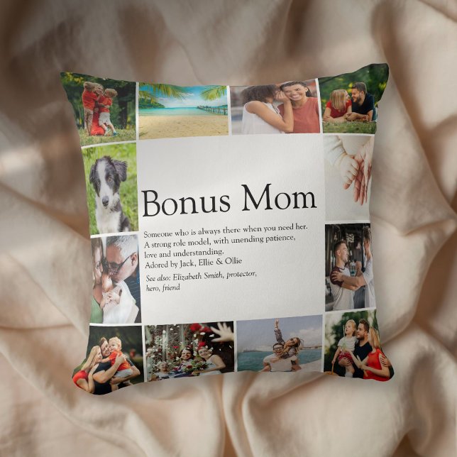 Coussin Bonus Mom Définition 12 Photo Collage (Bonus Mom Definition 12 Photo Collage Throw Pillow)