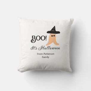 Coussin Boo c'est Halloween du nom de famille orange fantô