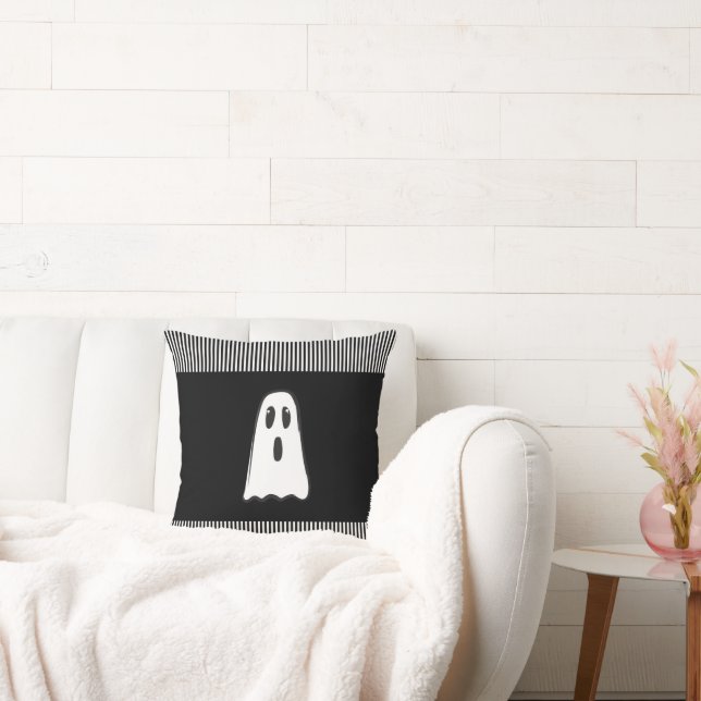 Coussin BOO! Fantôme Mignon Halloween Noir Blanc (Canapé)