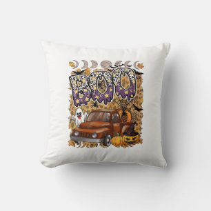 Coussin Boo Halloween Camion Vintage Fantôme Citrouilles L
