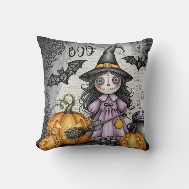 Coussin Boo & jolie sorcière et lanternes (Recto)