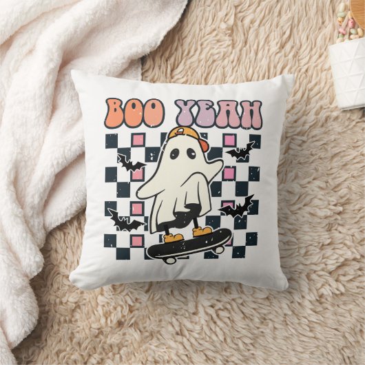 Coussin Boo Ouais - Retro Cute Ghost Skateboard (Couverture)