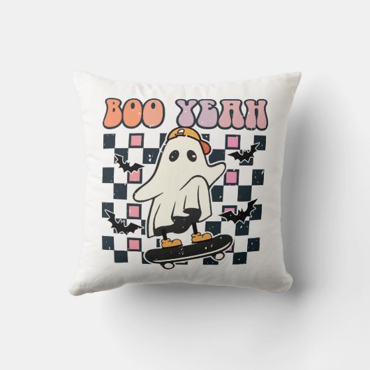Coussin Boo Ouais - Retro Cute Ghost Skateboard (Verso)