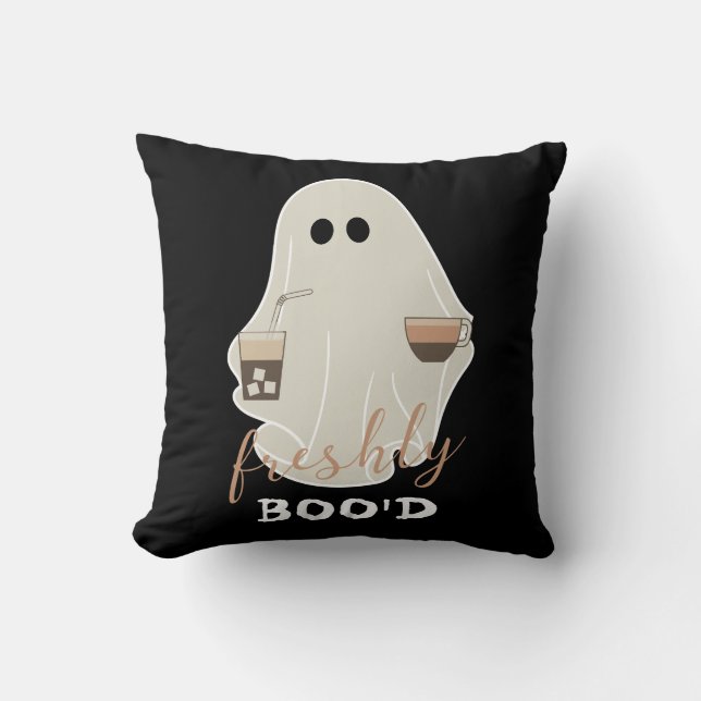 Coussin Boo'd | Halloween Cute Ghost | Noir (Recto)