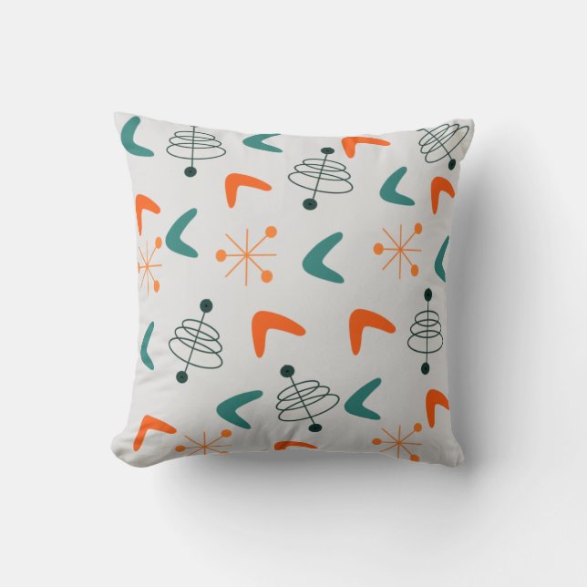 Coussin Boomerangs atomiques modernes du milieu du siècle (Recto)