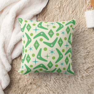 Coussin Boomerangs verts de milieu de siècle avec explosio