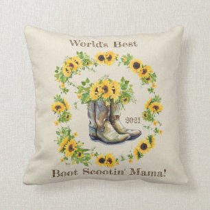 Coussin Boot Scootin' Mama Sunflower Bottes Fête des mères