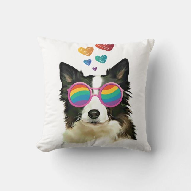 Coussin Border Collie Chien avec coeurs Saint-Valentin (Recto)