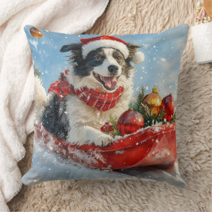 Coussin Border Collie Chien en Luge Laissez Tomber la Neig