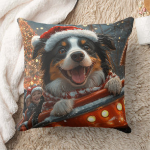 Coussin Border Collie Chien Montagnes Russes Noël