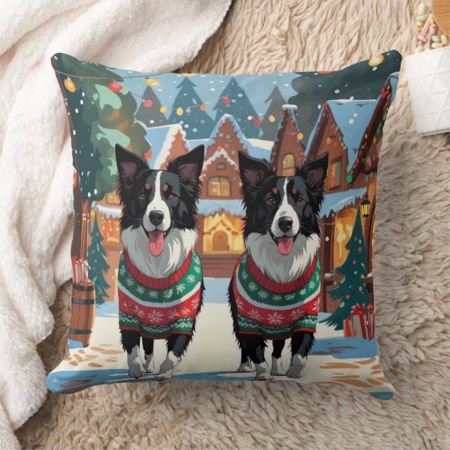Coussin Border Collie Dogs Christmas Snow Holiday (Couverture)