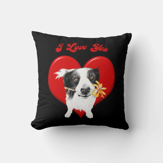 Coussin Border collie je t'aime (Recto)