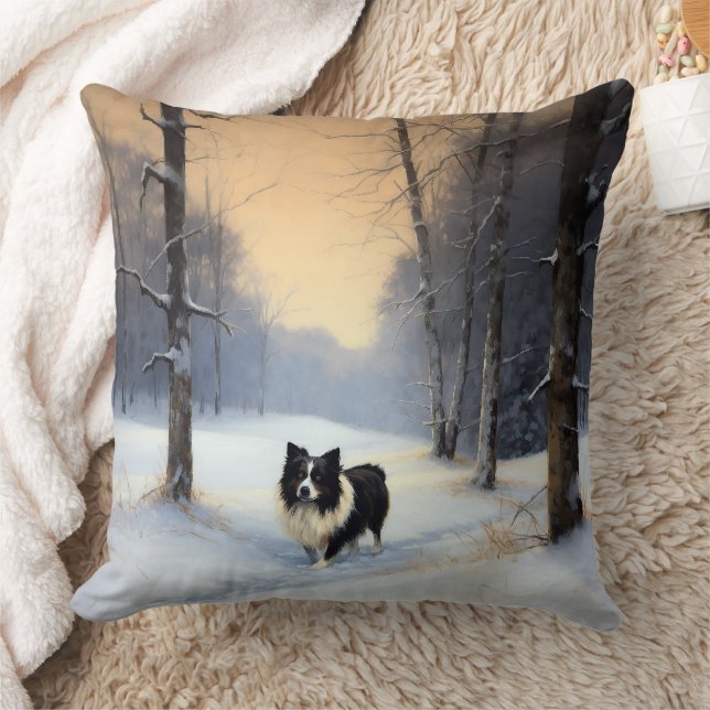 Coussin Border Collie Qu'il neige Noël (Couverture)