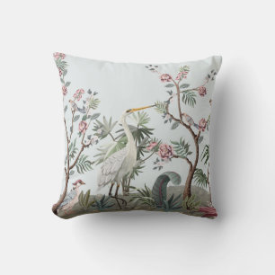 Coussin Border in chinoiserie style with storks and peonie