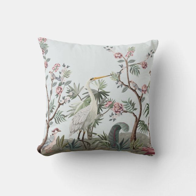 Coussin Border in chinoiserie style with storks and peonie (Recto)