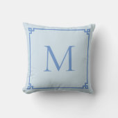 Coussin Bordure à clé grecque bleu barbeau monogrammé (Recto)