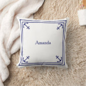 Coussin Bordure Ancre bleue de la Marine sur blanc (Couverture)